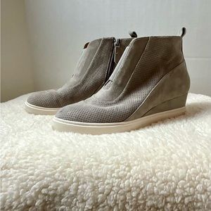 Linea Paolo Gray Suede Side Zip Ankle Boots